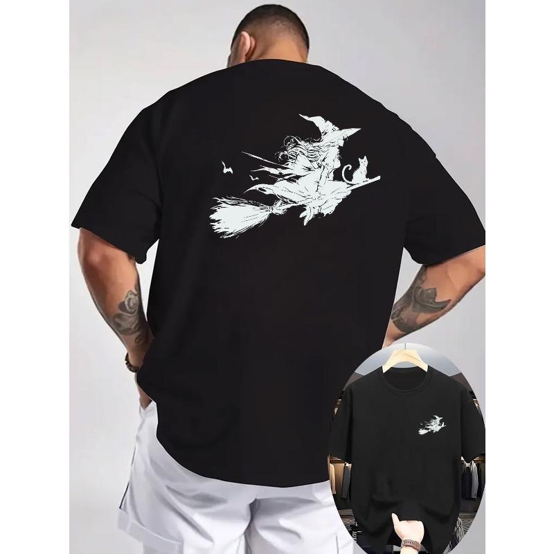 

Men s Halloween Witch Flying Back-to-Back Graphic T-Shirt - for Costume Parties & Everyday Summer Wear - Breathable Round Neck Casual Shirt S чёрный