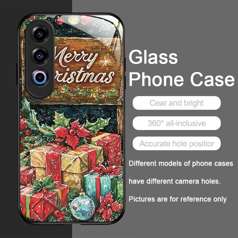 Tempered Glass Phone Case for OnePlus 13R 12 11 10 Pro 5G ACE2 ACE3 Nord CE 4 3 2 Lite Cover Merry Christmas Tree New Year Gifts