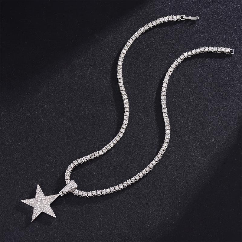 Hip Hop Pentagram Inlaid Zirconia Pendant Necklace for Men Women Universal Fashion Trend Versatile Sparkling Party Zircon Gift
