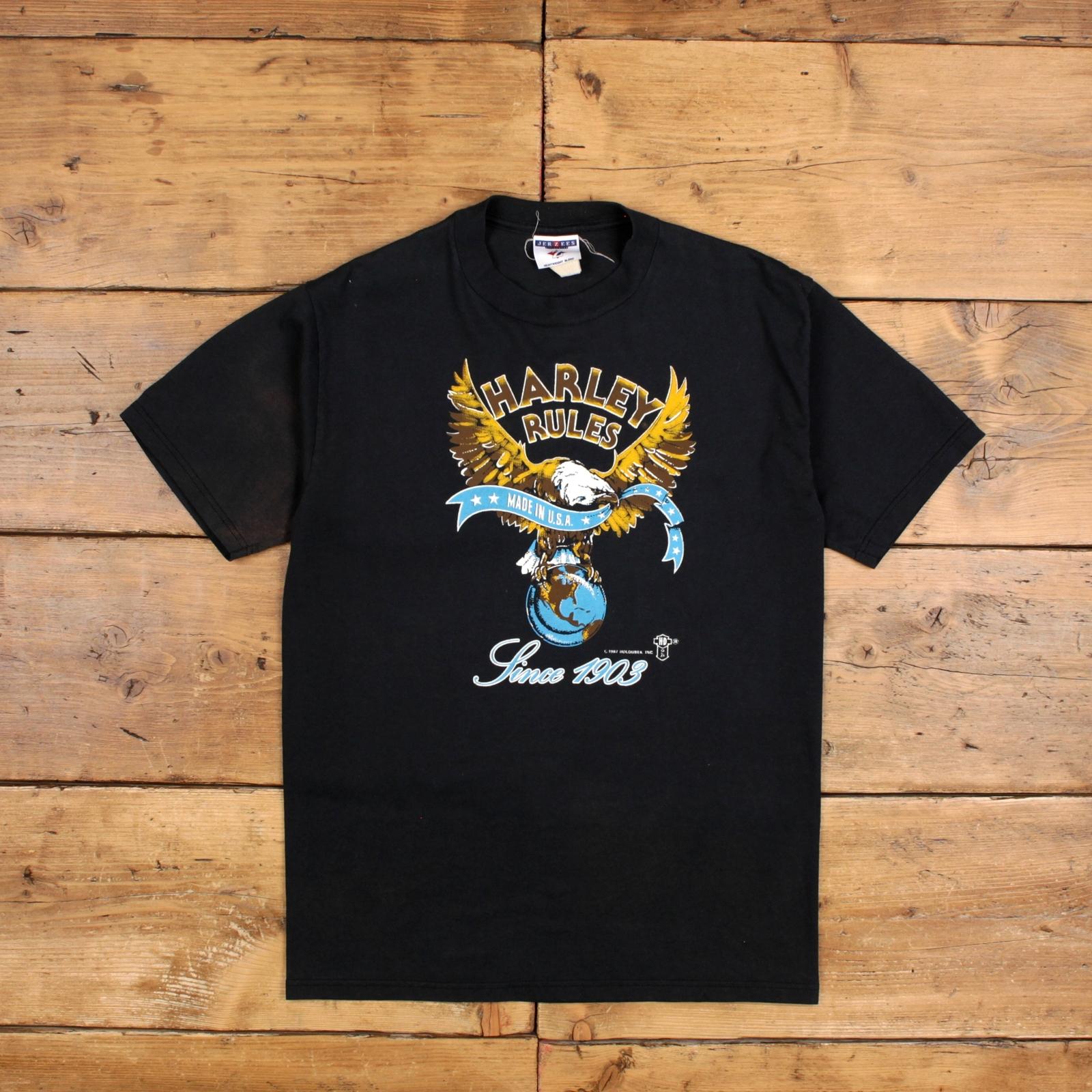 Vintage Jerzees Graphic T Shirt Medium USA Made Biker USA Black Tee XL