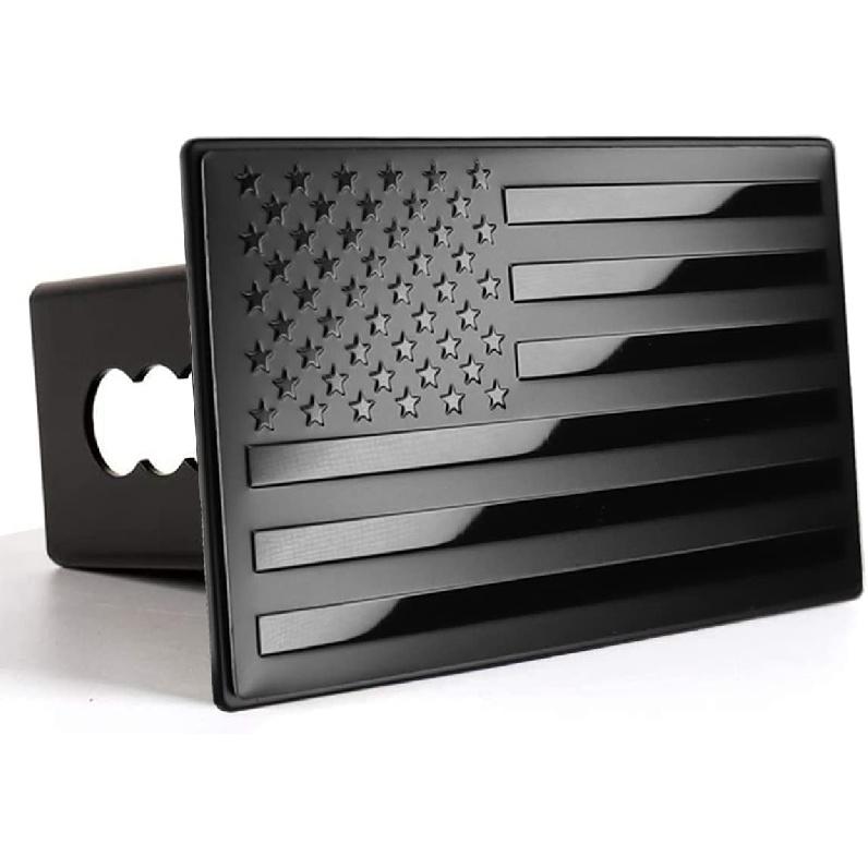 Bonrcea American Flag Metal Trailer Hitch Cover for 2 inch Receivers Matte Black
