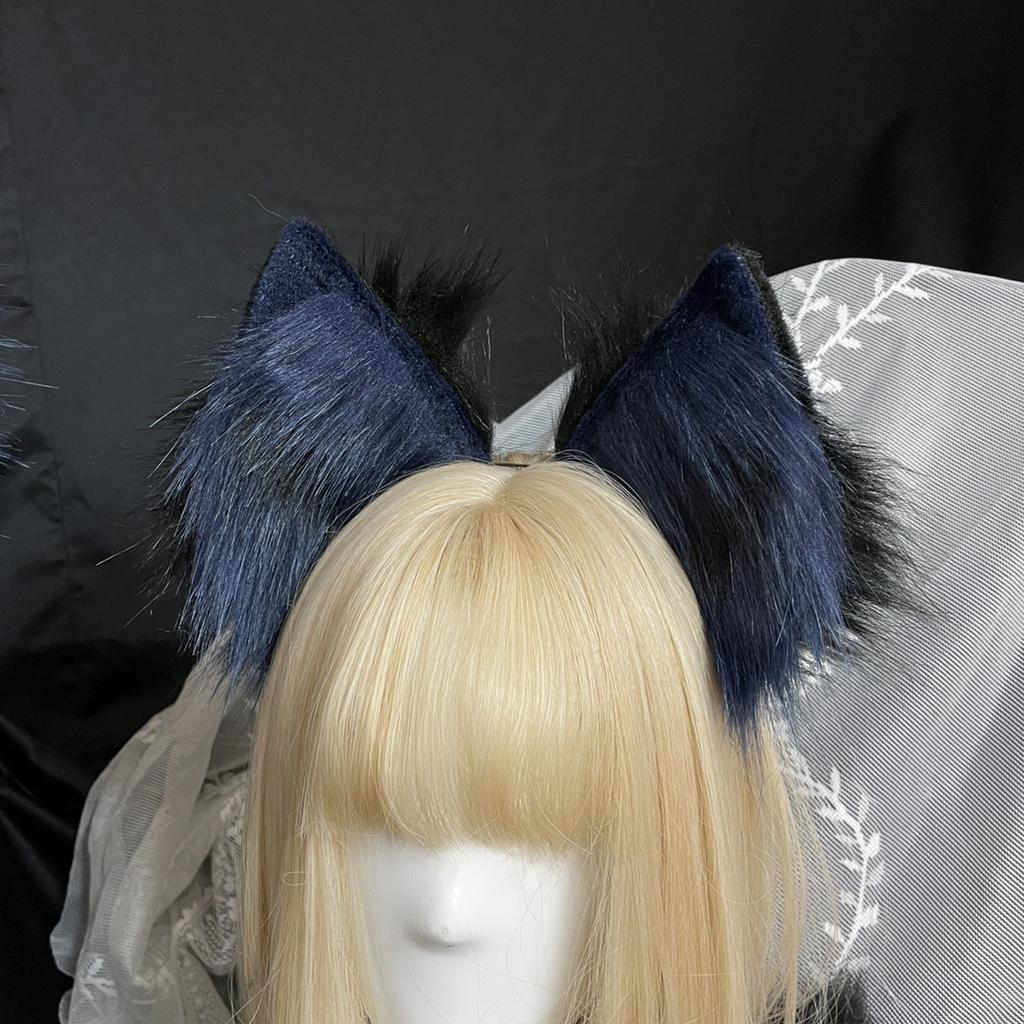 Wolf Ear Headband Tail Girls Cosplay Accessories Beast Ears Blue Fursuit Masquerade Halloween Cosplay Party