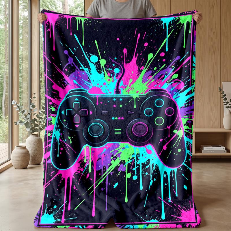 Neon Splatter Game Controller Theme blanket Lightweight Warm Flannel Blanket Decorative Throw Blanket for Home Decoration