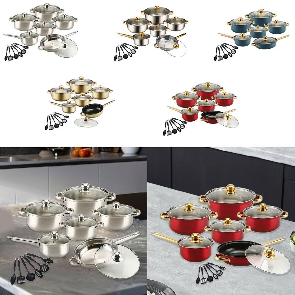 6x Pots and Pans Set Saucepan Sturdy Cookware for Indoor Camping Kitchen 12PCS Silver Handle