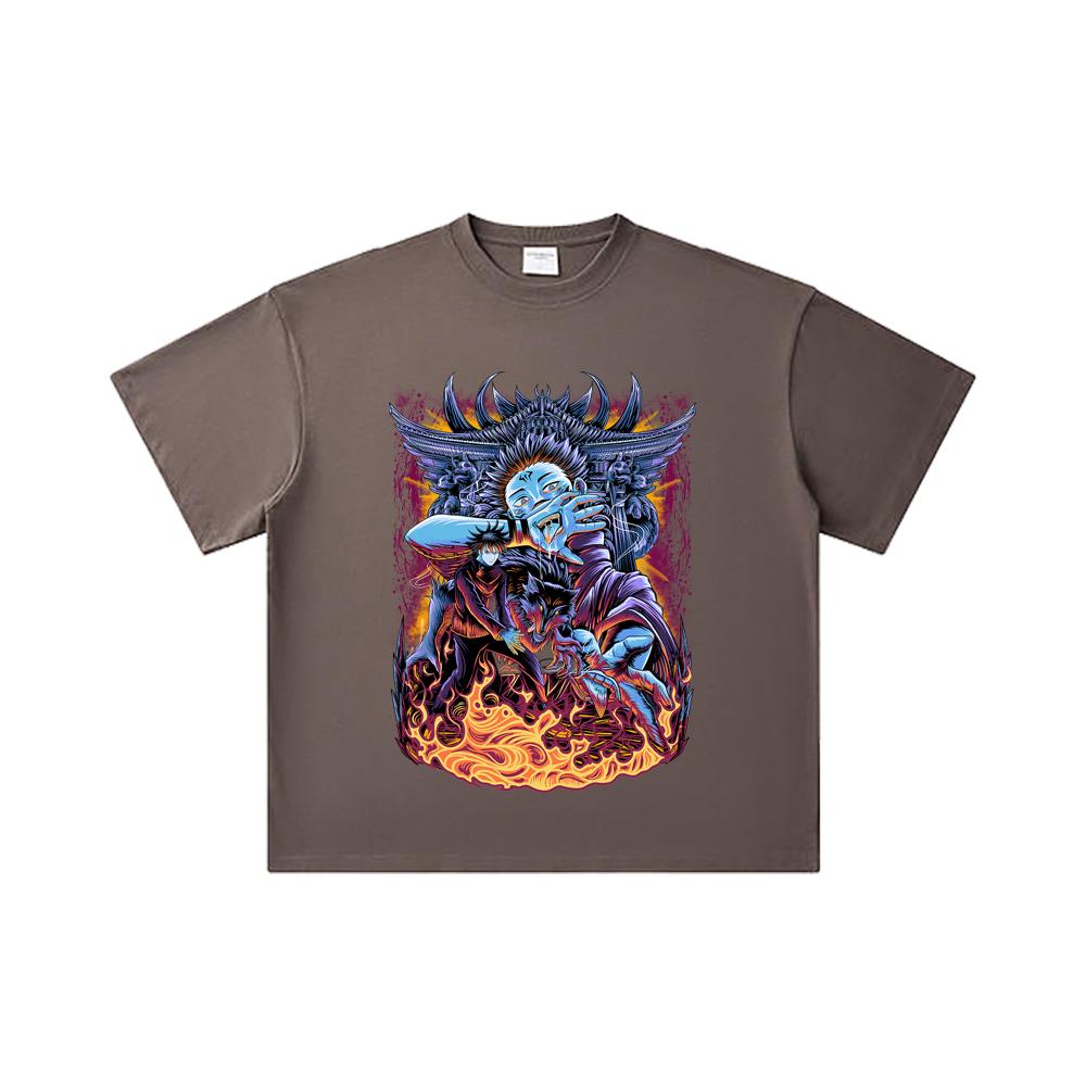260 GSM Double Yarn 32 Count 100% Cotton Jujutsu Kaisen V8 Sukuna Print Unisex Heavy Cotton T Shirt