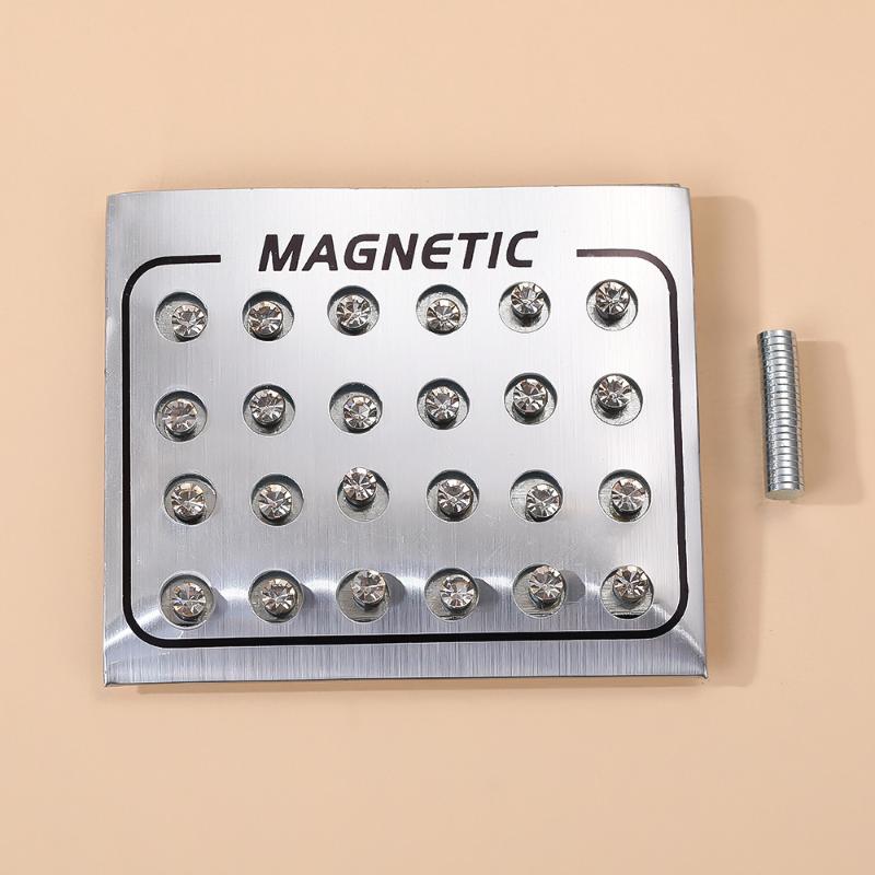 Magnetic Fake Earring Studs No Piercing Round Classic Crystal 4/5/6MM for Business Casual Occasion Wear