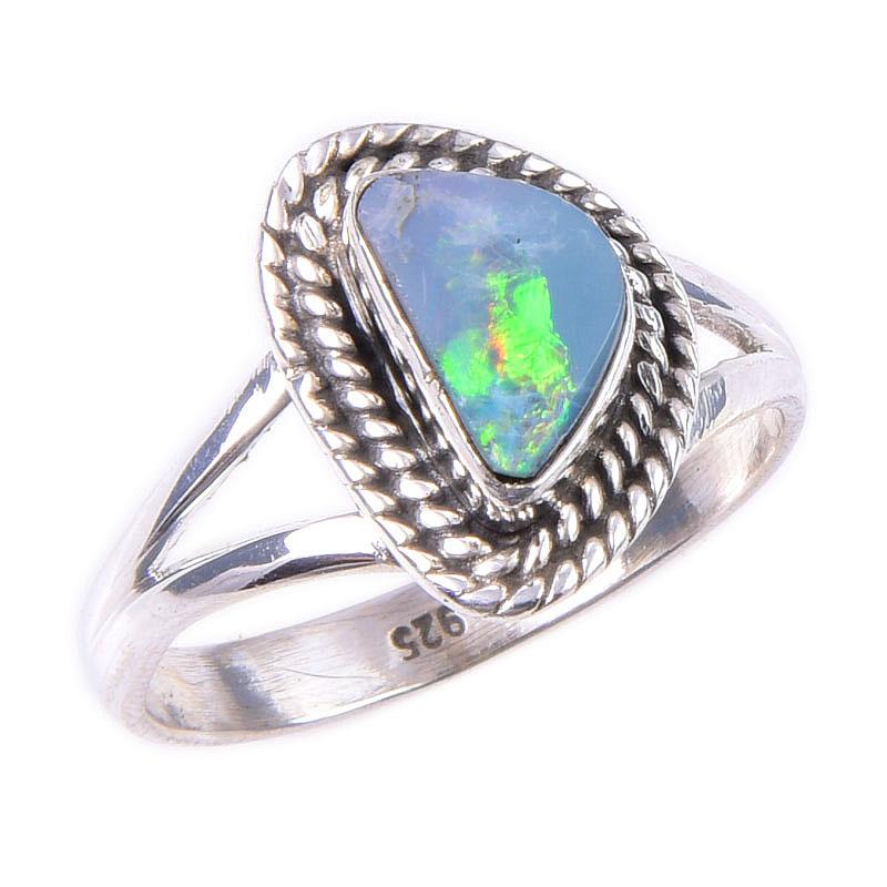 Natural Australian Opal Gemstone 925 Solid Sterling Silver Jewelry Ring S.7 r0G63