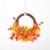 New 14 Inch Artificial Fall Rattan Wreath Harvest Thanksgiving Halloween Home Decor for Front Door with Pumpkins Maple Leaf Berry