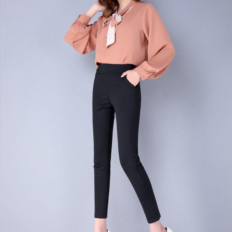 Women's Fleece-Lined Stretchy High Waist Cropped Pants - Plus Size, Black, Versatile for Spring/Autumn 2025