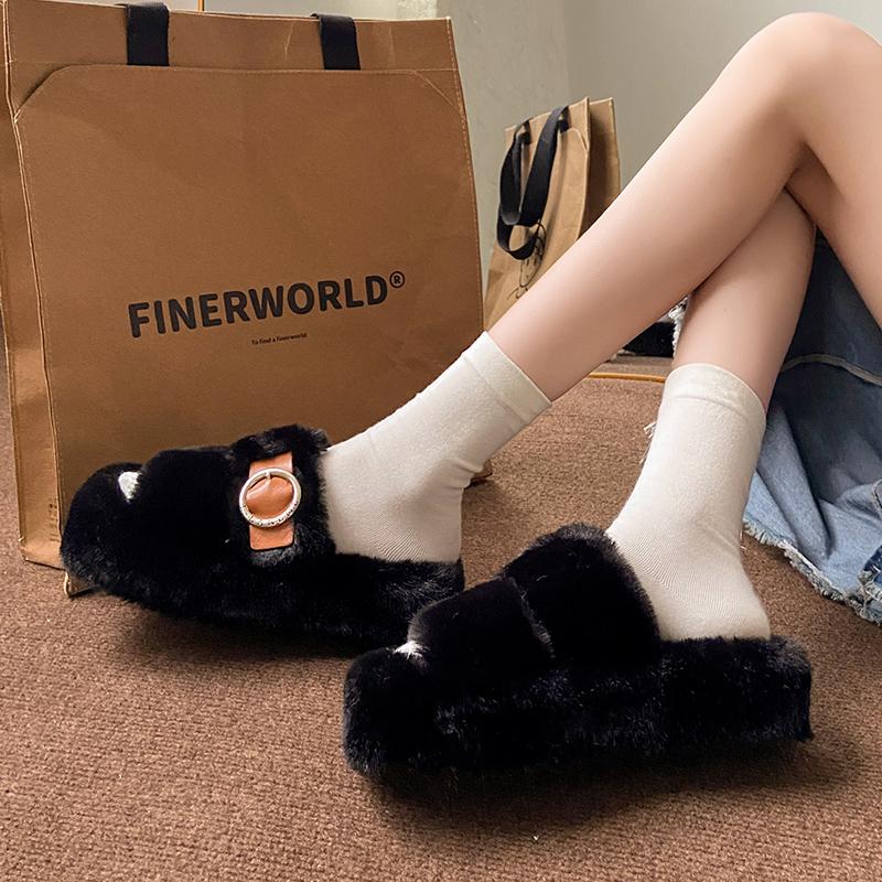 Fashion Women House Slippers 2025 New Designer Plush Slippers Summer Home Furry Fur Slides Women Luxury Slip on Platform Shoes Female