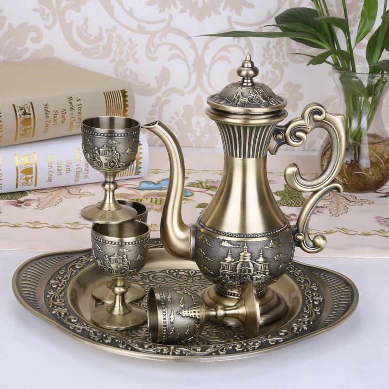 Elegant Vintage Alloy Sake Set With