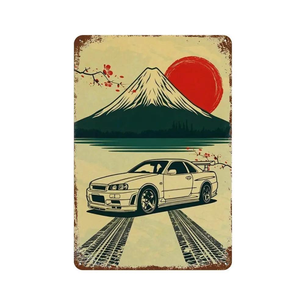 Auto Giapponesi d'Epoca Samurai Poster Latta Metallo Cartello Targhetta Giappone Corse Casa Club Jdm Auto Gtr Anime Luna Decorazione Murale Estetica