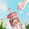 660ml Kawaii Chibi Maruko Chan Water Cup Cute Plastic Straw Cup BPA-Free Transparent Kids Bottle Birthday Gift for Girls