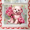 Dog Holding Flowers and Hearts Static Cling Window Stickers No Glue Needed for Bedroom Living Room Balcony Removable Reusable