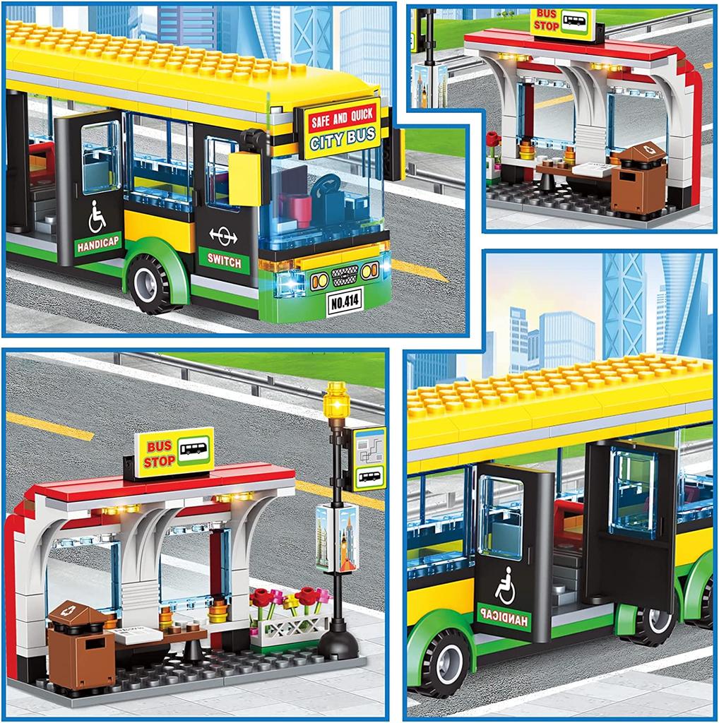 416pcs City Town Bus Station Center Bus Station Building Kit Best Learning Roleplay Stem Block Play Toys Gift For Boys Girls