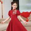 Summer Girls' Red Qipao - Chinese Style Formal Dress for Medium & Large Kids