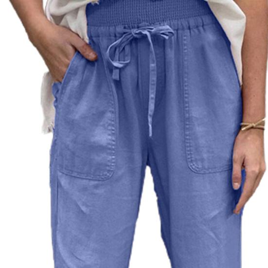 Cheap Women Pants with Pockets Allmatch Solid Color Summer Beach Long