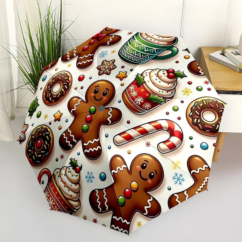 

Gingerbread Man Themed Travel Umbrella-8 Ribs Automatic Opening and Closing, Portable Folding Design, Compact and Stylish Umbrella Suitable