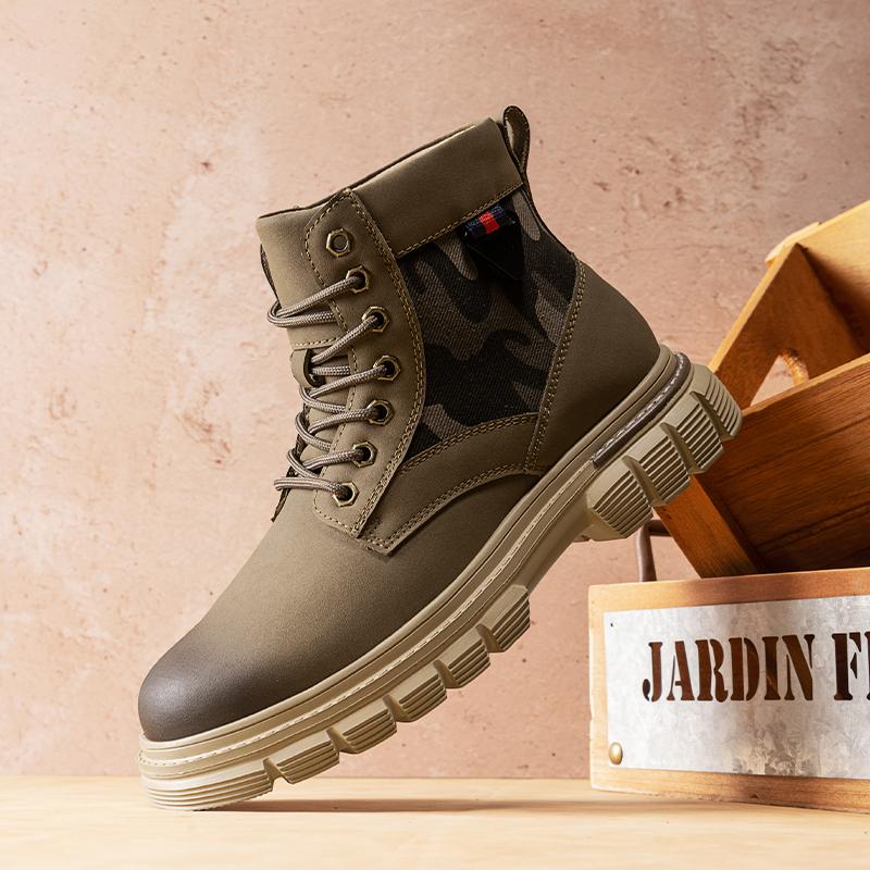 Fashion Outdoor Men's Lace-Up High Top Shoes Classic Male Ankle Boots Leisure Walk Casual Shoes Fashion Leather Motorcycle Boots Botas