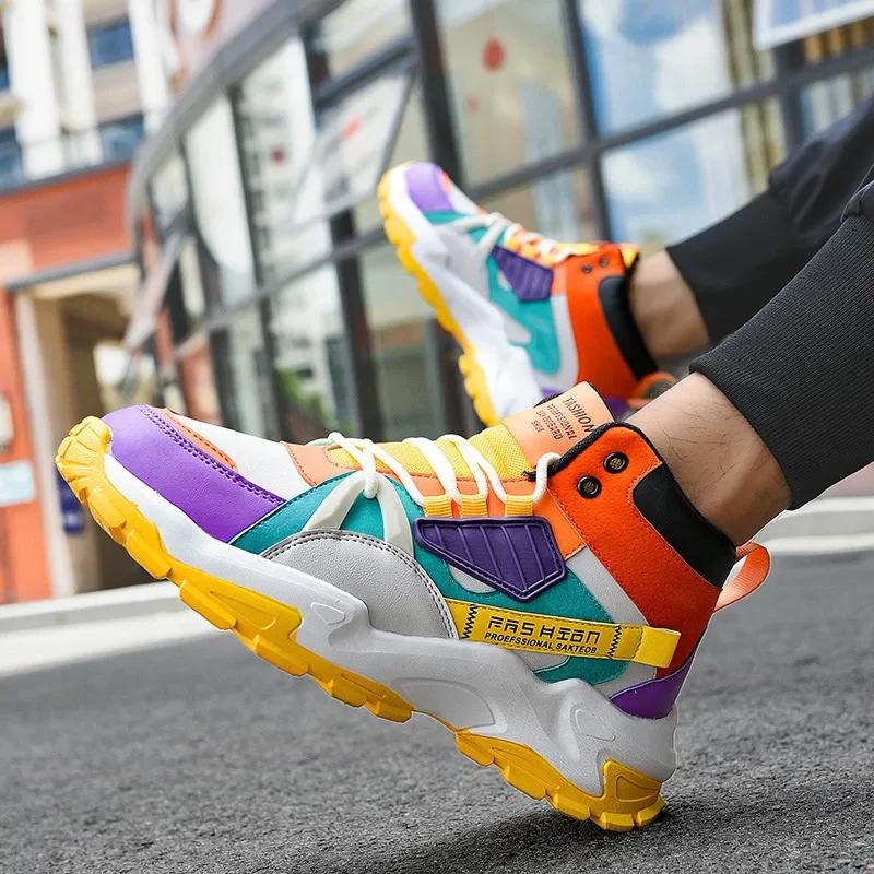 Luxury High Top Yellow Bottom Men Casual Shoes Colorful Leather Mens Designer Shoes Zapatos Hombre Spring Fashion Men Sneakers