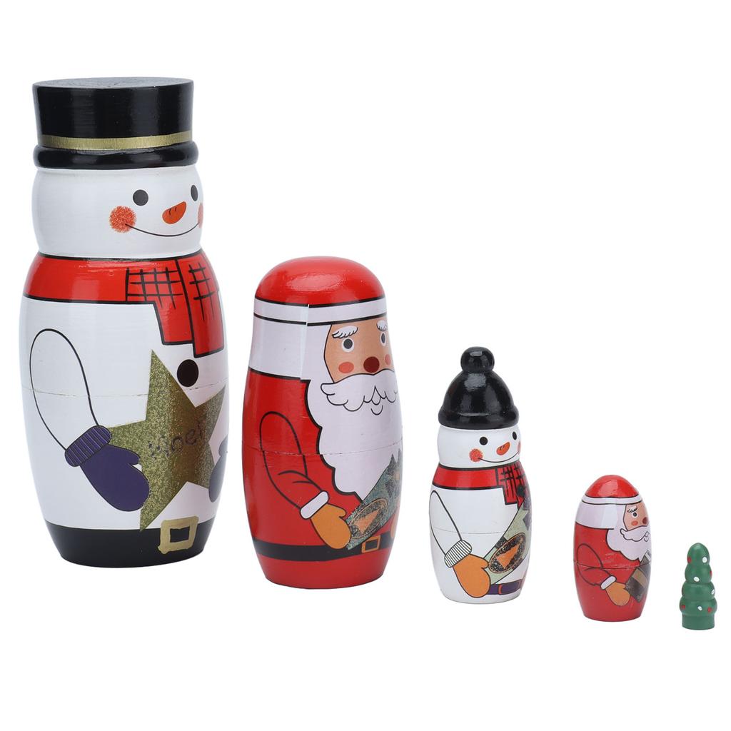 5pcs Nesting Dolls Glossy Round Unique Christmas Style Attractive Decorative Ornaments for Festive