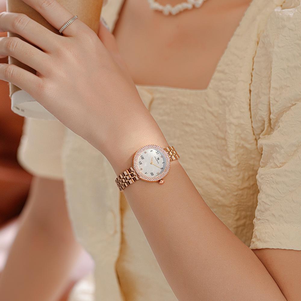 Damenuhr Neu Strass Nische Leichter Luxus Stil Stahlband Quarz Damenuhr