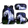 Classic Novelty Unicorn Horse 3D Print 3pcs/Set Pupil School Bags Laptop Daypack Backpack Inclined Shoulder Bag Pencil Case