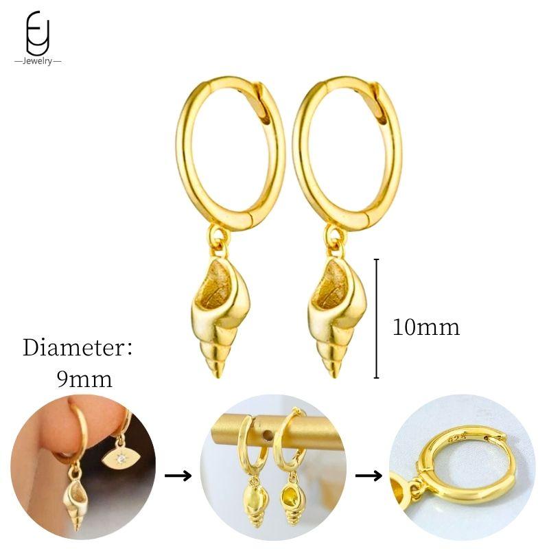 925 Sterling Silver Needle Vintage Heart/Shell Pendant Earrings Round/Square Plate Hoop Earrings for Women Party Fashion Jewelry
