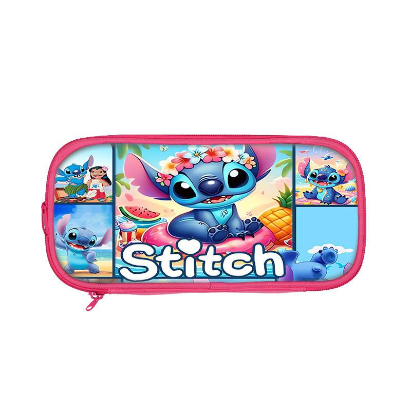 Stitch And Angel Cartoon Print Student Double Layer Stationery Storage Bag For Kids And School Use
