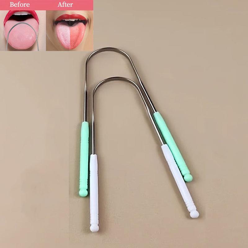 Stainless Steel U-Shaped Tongue Scraper and Brush Oral Cleaner