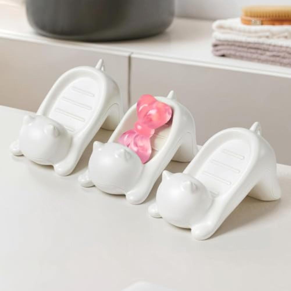 Cat Soap Dish Self-Draining Soap Holder Built-in Drainage Hole