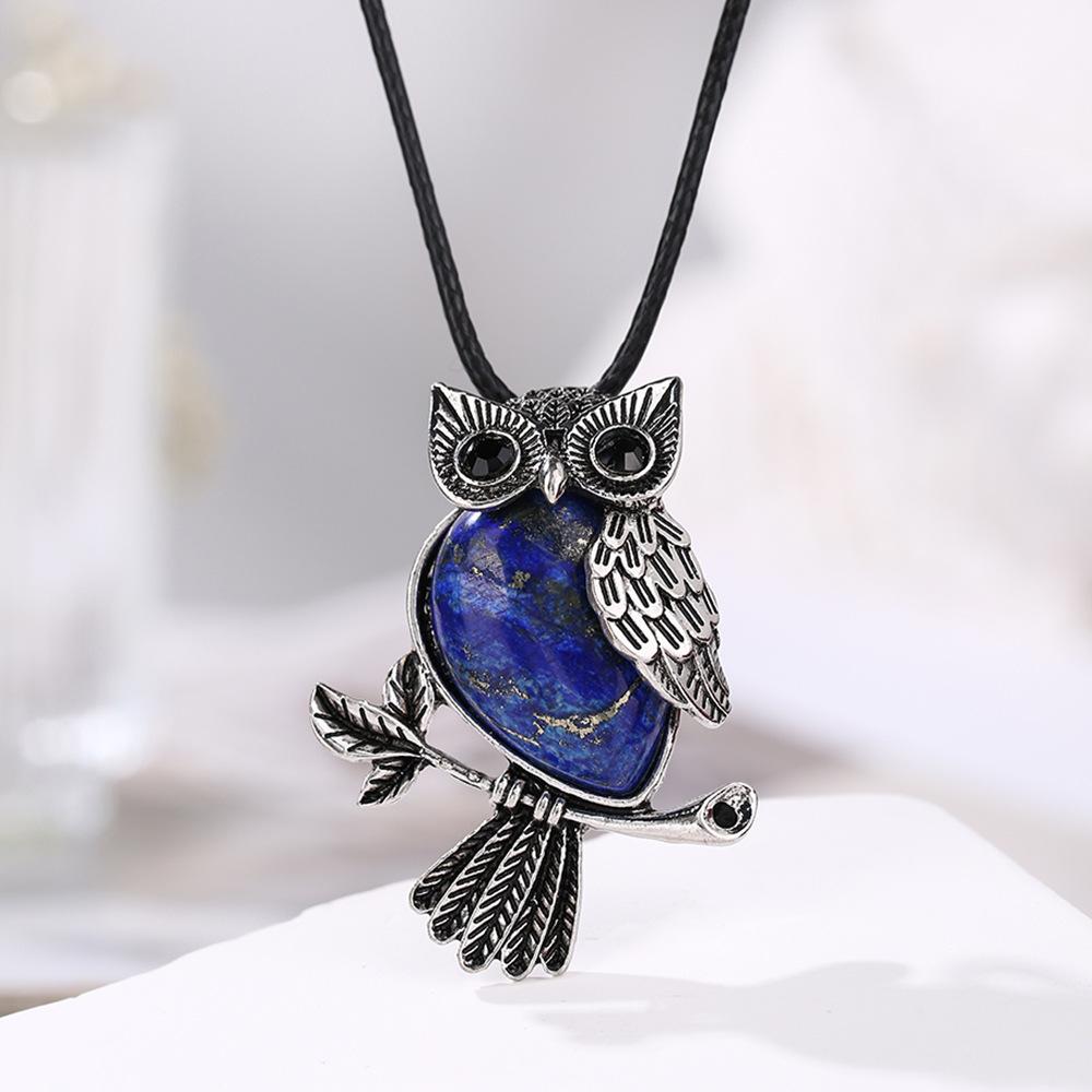 Ciondolo in cristallo naturale, collana gufo intarsiata con ametista, gioielli, Regalo di Natale, Regalo di San Valentino, Regalo per fidanzata, Regalo di compleanno