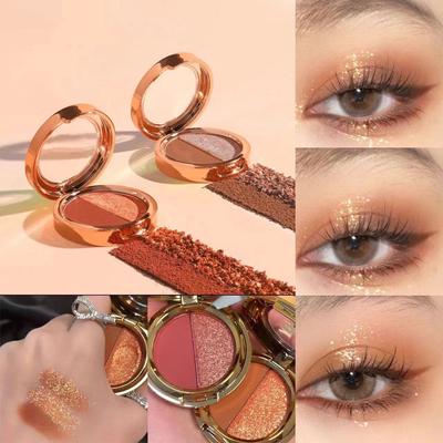 Two-tone High Light Eyeshadow Palette Natural Contouring Brightening Pearl Glitter Earth Color Long-lasting Waterproof and Non-smudding Student