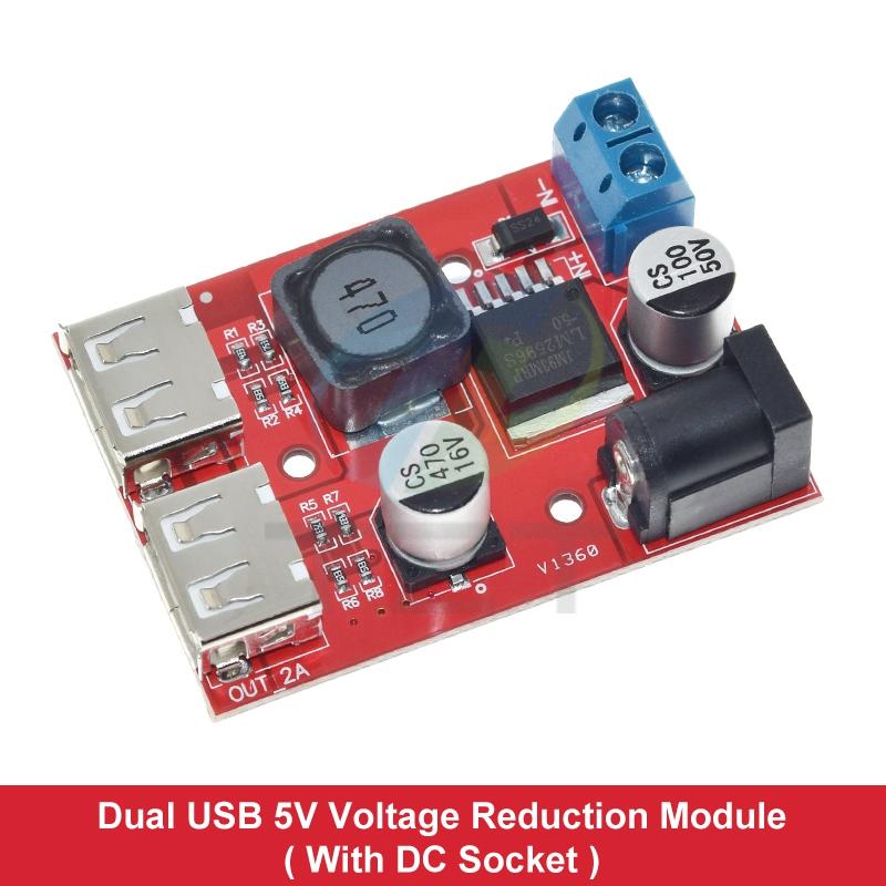 TZT 1/3PCS DC 6V-40V To 5V 3A Double USB Charge DC-DC Step-down Converter Module For Vehicle Charger LM2596 Dual USB