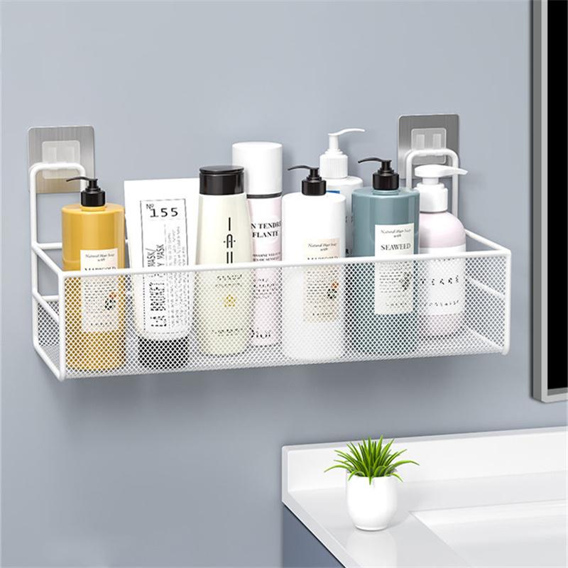 Wall-mount Bathroom Shelf Shower Shampoo Rack Toilet Accessories Kitchen Free Punch Condiment Storage Basket Bathroom Organizer