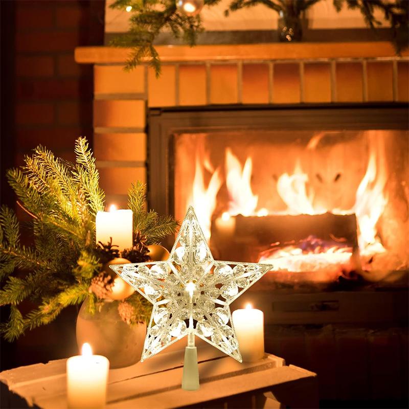 15cm Christmas Glowing Tree Topper Five-pointed Star Transparent LED Shining Lamp Xmas Colorful TopStar Ornaments Navidad Decora