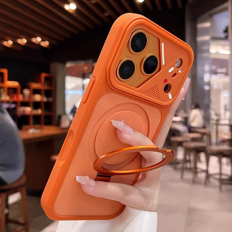 Applicable to Apple 17promax magnetic suction bracket, mobile phone case creative lens frame, iPhone16 anti-drop protective case 15.