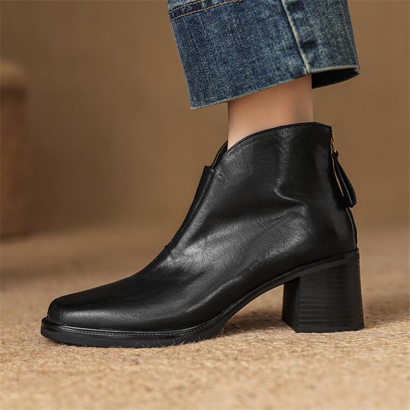 Fashion New Autumn Winter Genuine Leather Women Boots Fashion Chelsea Boots for Women Round Toe Short Boots High Heels Botines Mujer