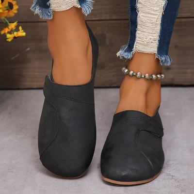 Mocassins décontractés à scratch pour femmes - Chaussures à enfiler à bout rond et couleur unie, Chaussures de confort pour tous les jours