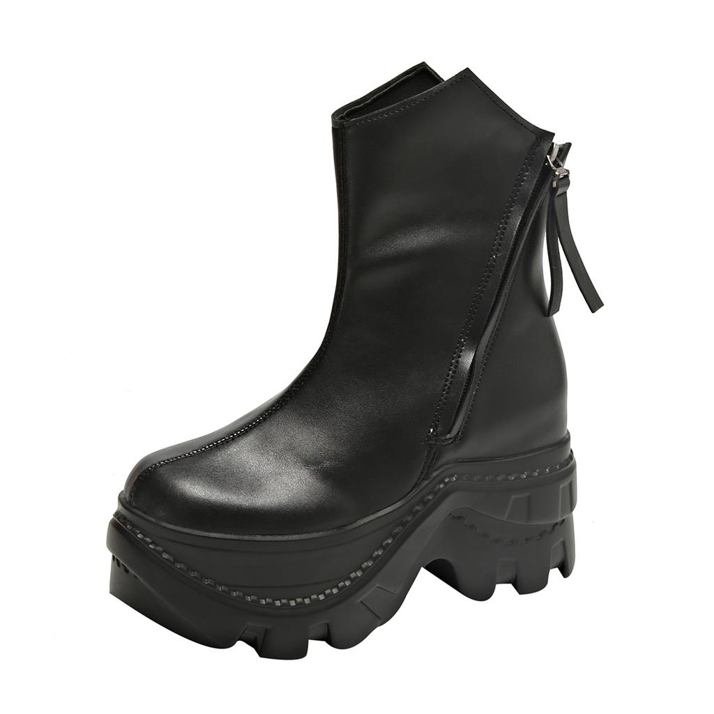 Platform Martin Boots Women's Autumn New British Style Round Head Slope Sole Heel High Heels Large Size Women's Shoes