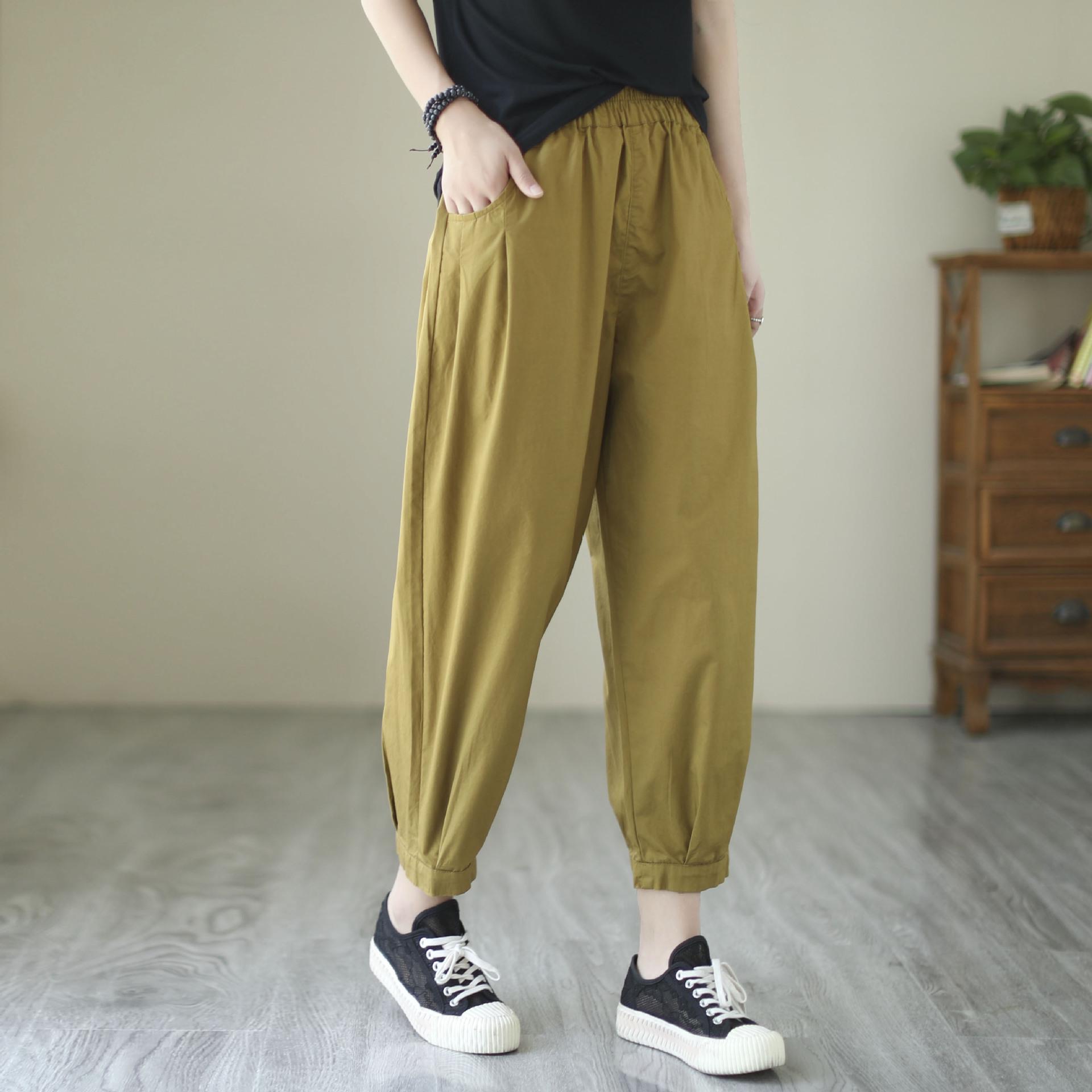 

Женские брюки-морковь с высокой талией и широкими штанинами - Свободные, повседневные, в стиле гарем для осени M (100-140 lbs)