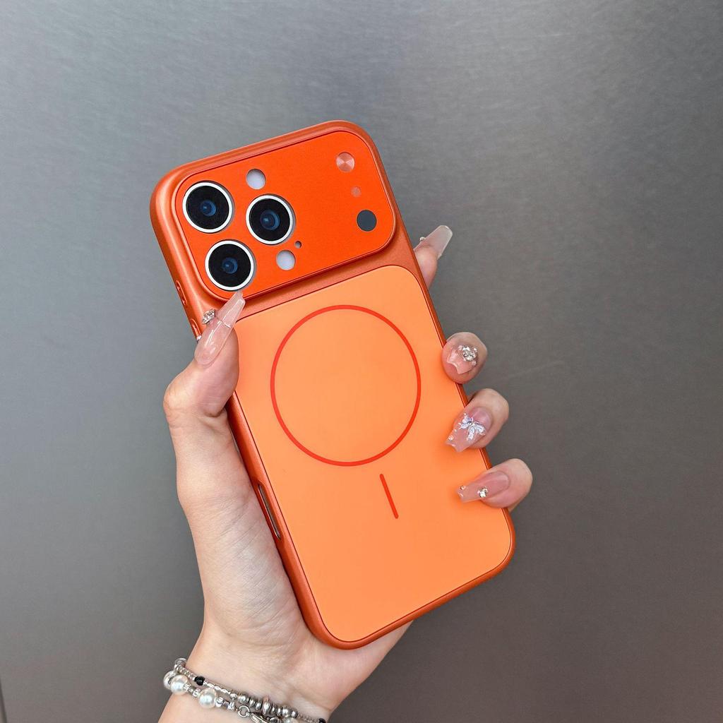 Orange Frosted Magnetic Phone Case for Apple 17 Pro with Lens Protection, Drop-proof & Fine Magnet Design, Compatible with Models 14, 15, 16.