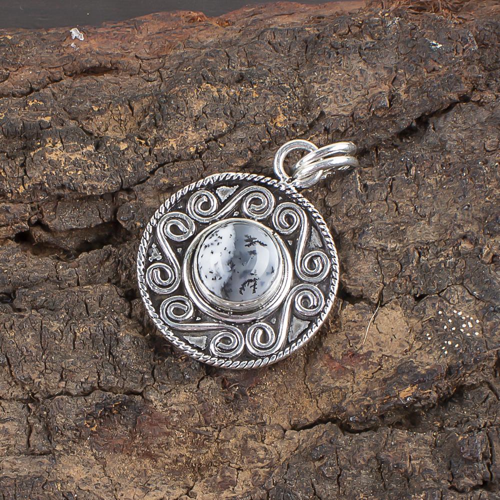 Dendrit Opal Anhänger Edelsteinschmuck, 925 massiver Sterlingsilber Anhänger, Geschenk für Frauen handgefertigter Anhänger