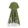 Europäisches Frühlings-Schmal geschnittenes langes Kleid mit Gürtel, Revers, Aufdruck und Patchwork