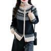 Retro Double Zipper Thick Floral Blouse for Winter, A Warm Sweater Coat for Women