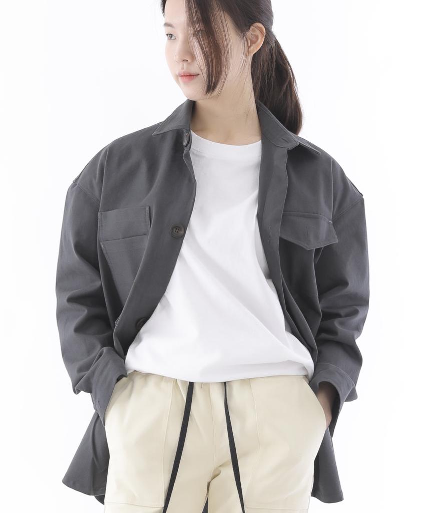 Saintcrew Two-Layer Bartack Pocket Button Shirt Jacket 2L-401Sj Charcoal
