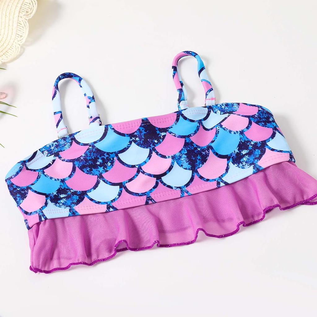 Girls Two Piece Bikini Set Swimwear Tankini Top with Adjustable Straps and Ruffle Detail Bottoms for Beach Pool Water Activities