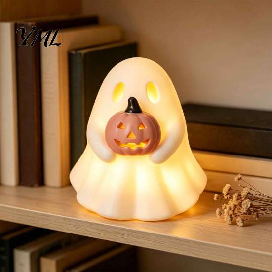 Seasonal Home Ornament Halloween Glowing Ghost Figurine, LED Light Up Ghost, Farmhouse Tabletop Decor Rustic Autumn Accents for Tiered Tray