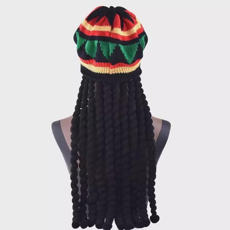 New Unisex Knitted Braid Hat Jamaican Bob Rasta Beanie Hats Hip Hop Cap Dreadlocks Wig Bob Marley Caribbean Fancy Dress Hat