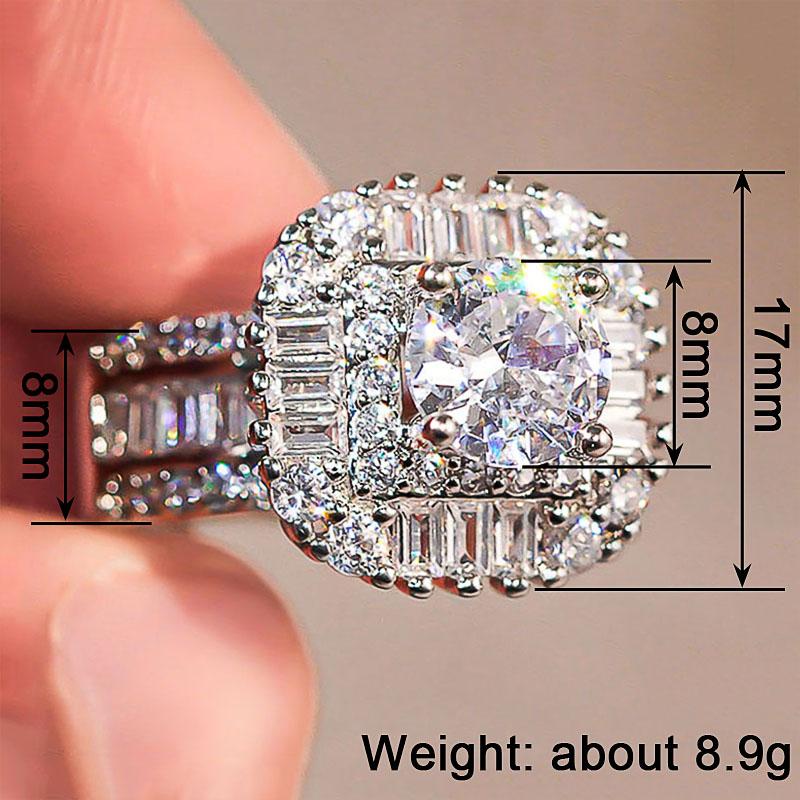 Huitan Luxury Women Ring Full Dazzling Cubic Zirconia Female Finger Trendy Wedding Anniversary Accessories Charming Jewelry Gift